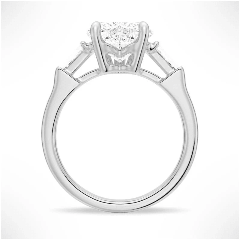 Heart-Cut Moissanite Three-Stone Engagement Ring with Baguette Accents - Novelle Vow