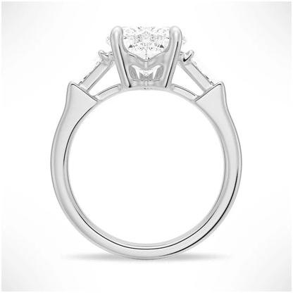Heart-Cut Moissanite Three-Stone Engagement Ring with Baguette Accents - Novelle Vow
