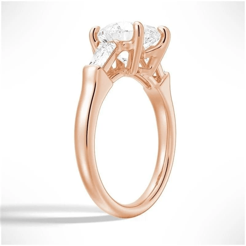 Heart-Cut Moissanite Three-Stone Engagement Ring with Baguette Accents - Novelle Vow