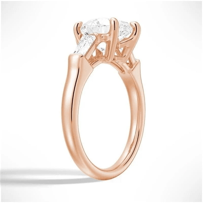 Heart-Cut Moissanite Three-Stone Engagement Ring with Baguette Accents - Novelle Vow