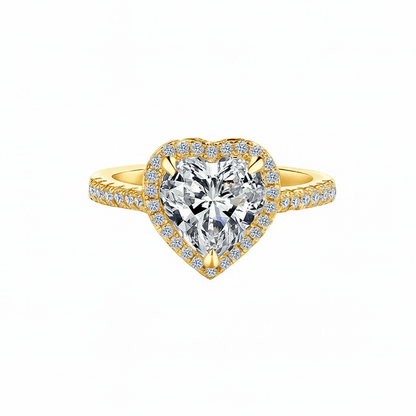 Heart Shaped Moissanite Halo Engagement Ring with Pave Band in Yellow Gold - Novelle Vow