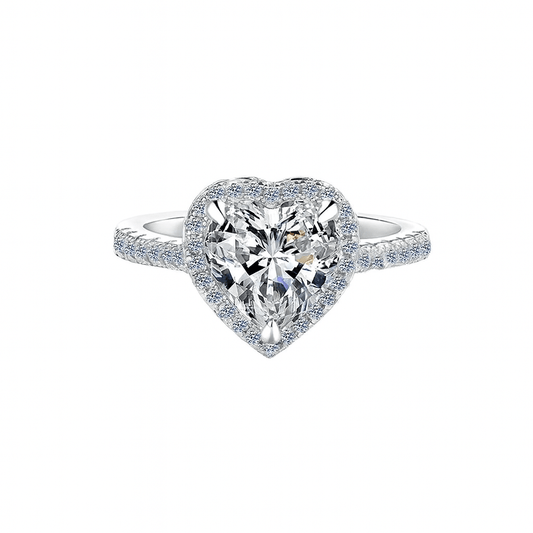 Heart Shaped Moissanite Halo Engagement Ring with Pave Band in White Gold - Novelle Vow