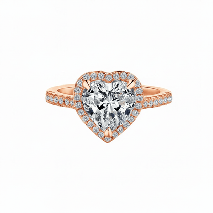 Heart Shaped Moissanite Halo Engagement Ring with Pave Band in Rose Gold - Novelle Vow