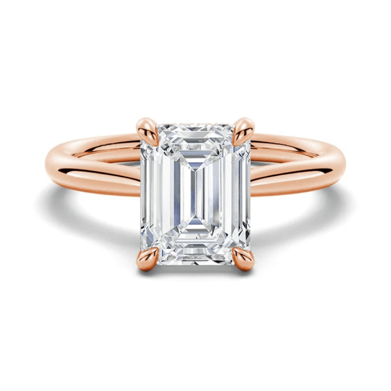 Hidden Halo Emerald Cut Solitaire Moissanite Engagement Ring - Novelle Vow