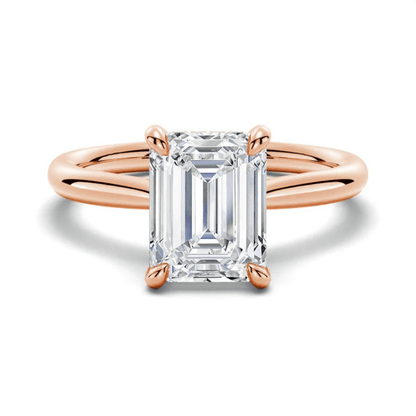 Hidden Halo Emerald Cut Solitaire Moissanite Engagement Ring - Novelle Vow
