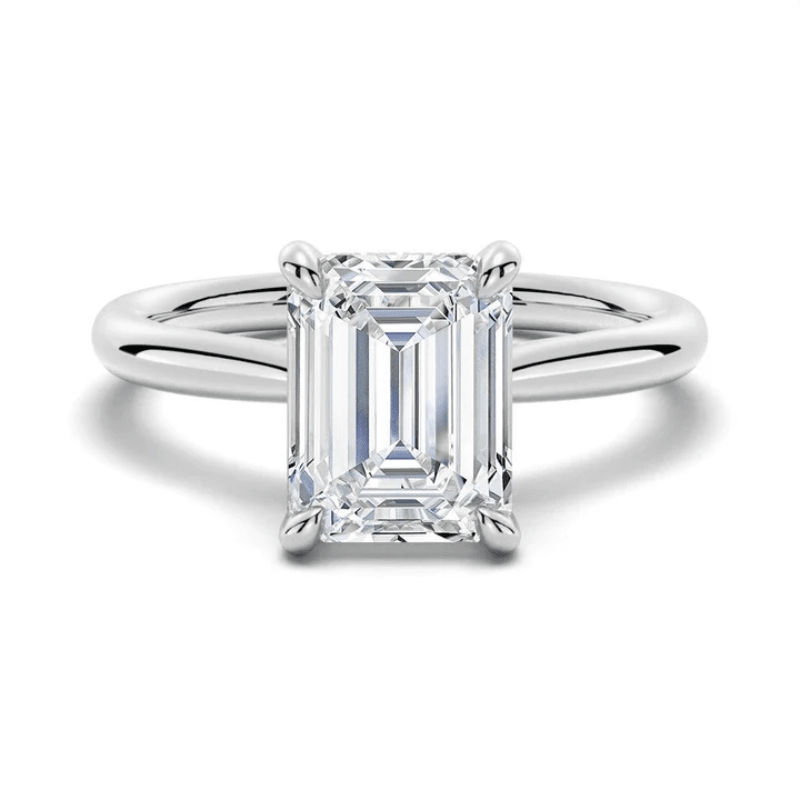 Hidden Halo Emerald Cut Solitaire Moissanite Engagement Ring - Novelle Vow