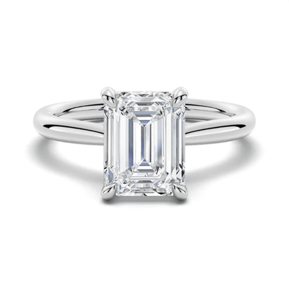 Hidden Halo Emerald Cut Solitaire Moissanite Engagement Ring - Novelle Vow