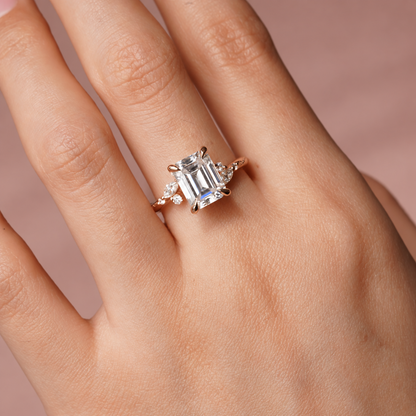 Emerald-Cut Moissanite Engagement Ring with Botanical Vine Band