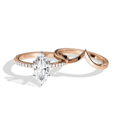 Marquise-Cut Moissanite Bridal Set with V-Shaped Wedding Band - Novelle Vow