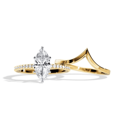 Marquise-Cut Moissanite Bridal Set with V-Shaped Wedding Band - Novelle Vow