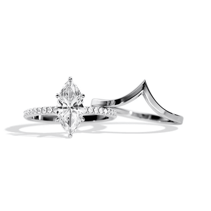 Marquise-Cut Moissanite Bridal Set with V-Shaped Wedding Band - Novelle Vow