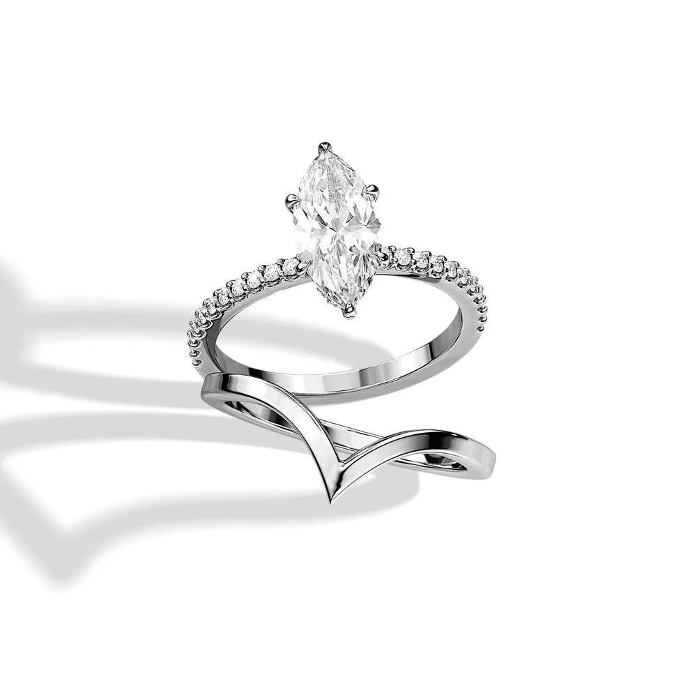 Marquise-Cut Moissanite Bridal Set with V-Shaped Wedding Band - Novelle Vow