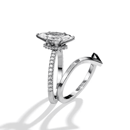 Marquise-Cut Moissanite Bridal Set with V-Shaped Wedding Band - Novelle Vow