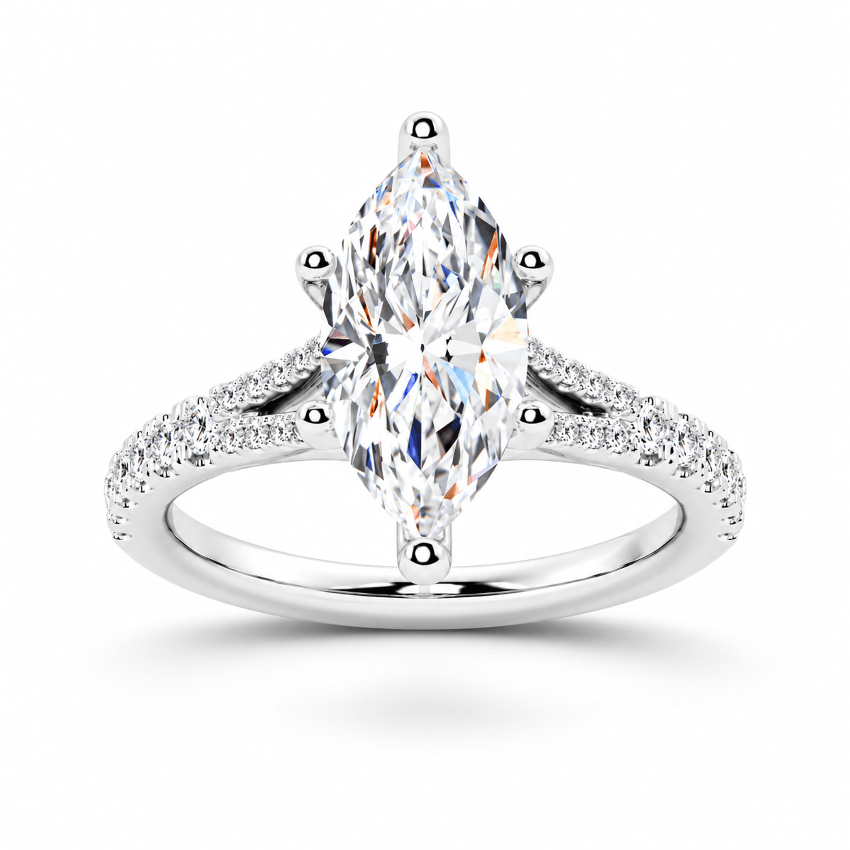 Marquise-Cut Moissanite Engagement Ring with Split-Shank Band - Novelle Vow