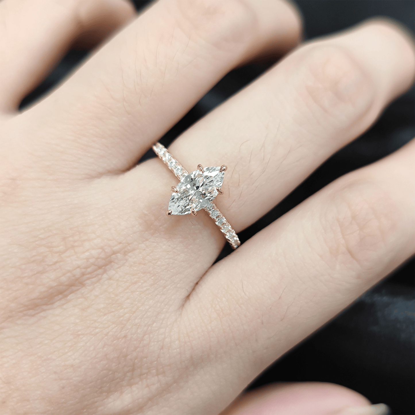 Marquise Hidden Halo Pavé Moissanite Engagement Ring - Novelle Vow