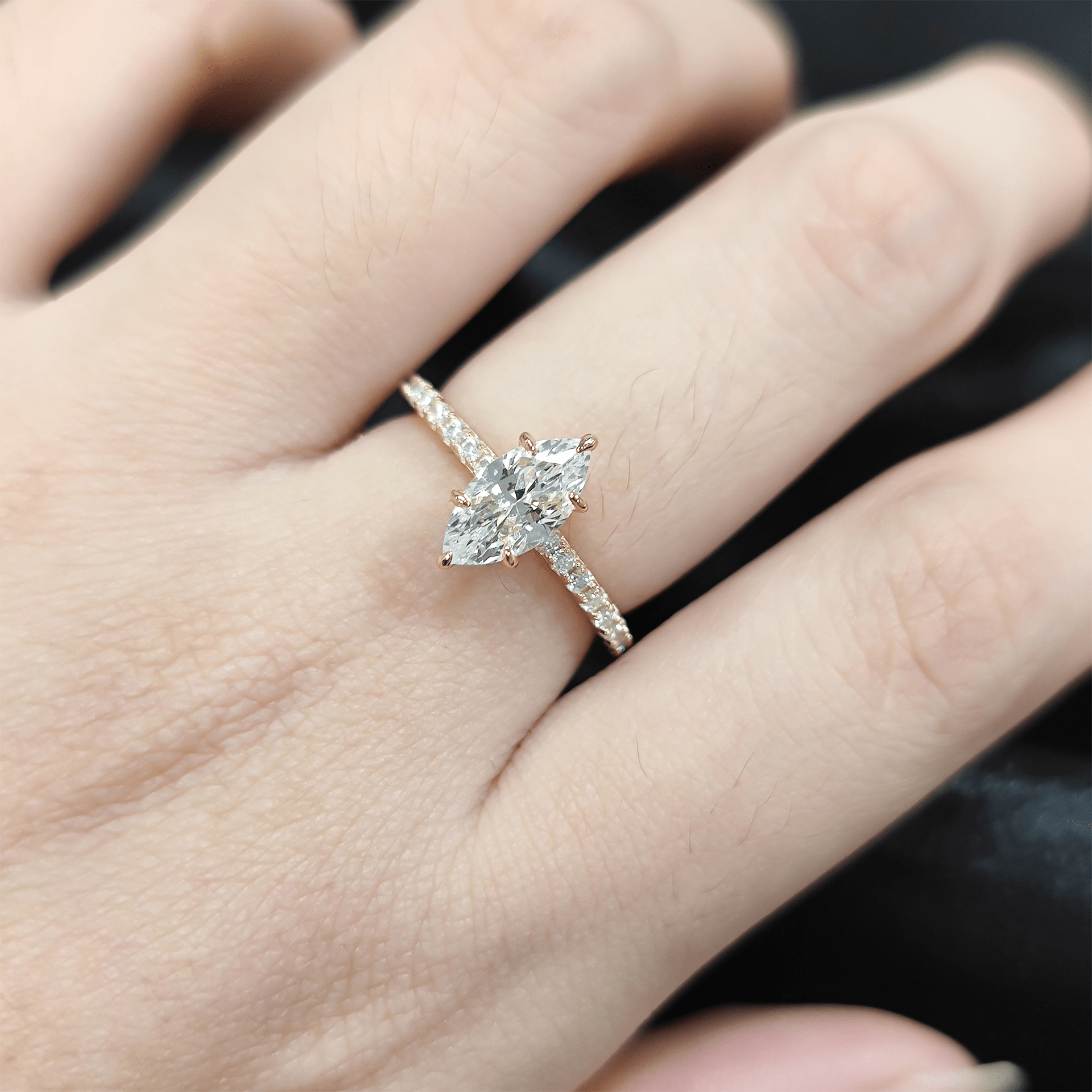 Marquise Hidden Halo Pavé Moissanite Engagement Ring - Novelle Vow