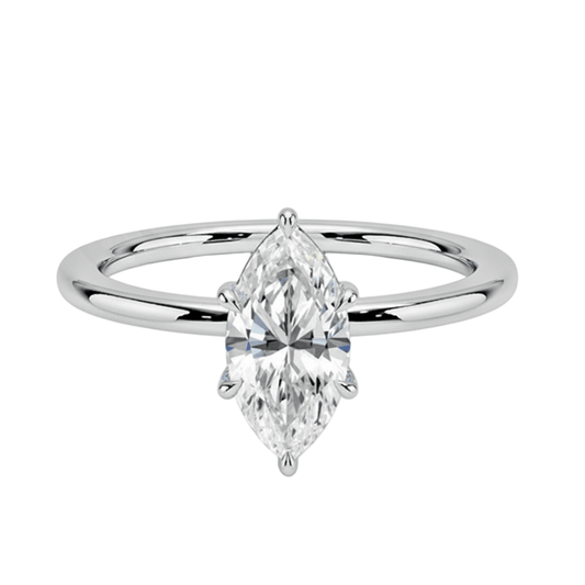 Marquise Hidden Halo Solitaire Moissanite Engagement Ring - Novelle Vow