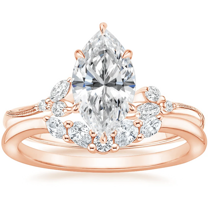 Marquise Moissanite Engagement Ring with Botanical Vine Band