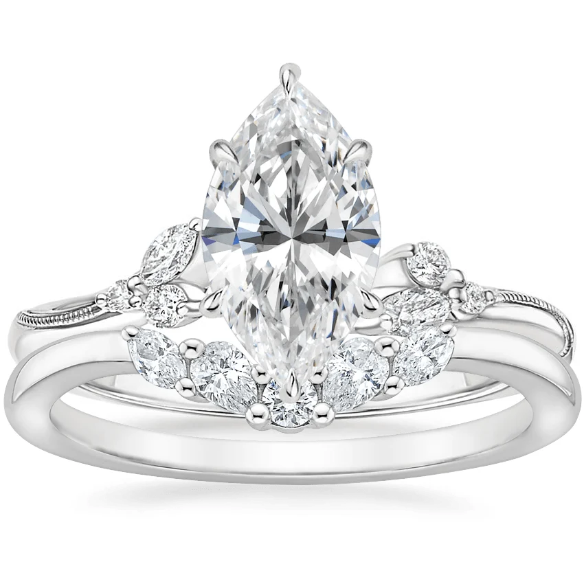 Marquise Moissanite Engagement Ring with Botanical Vine Band