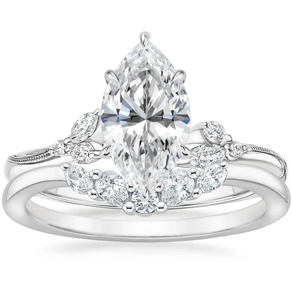 Marquise Moissanite Engagement Ring with Botanical Vine Band