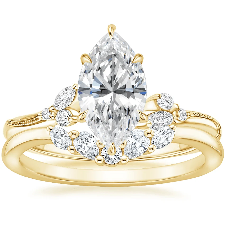 Marquise Moissanite Engagement Ring with Botanical Vine Band
