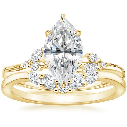 Marquise Moissanite Engagement Ring with Botanical Vine Band