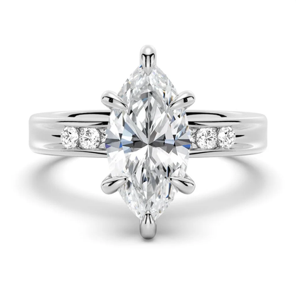 White gold marquise cut moissanite engagement ring direct side profile view showing head crown-Novelle Vow