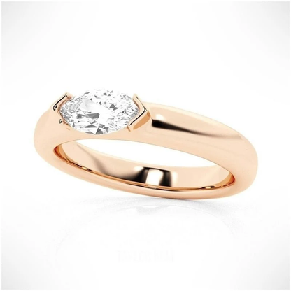 Rose gold marquise cut moissanite east-west half bezel solitaire ring 3/4 side view