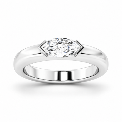 White gold marquise cut moissanite east-west half bezel solitaire ring top view-Novelle Vow