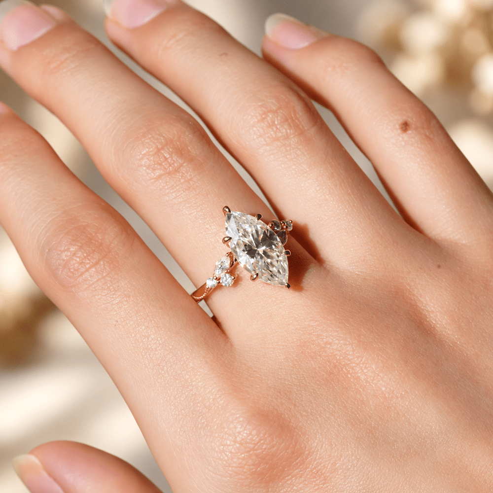 Marquise Moissanite Engagement Ring with Botanical Vine Band - Novelle Vow