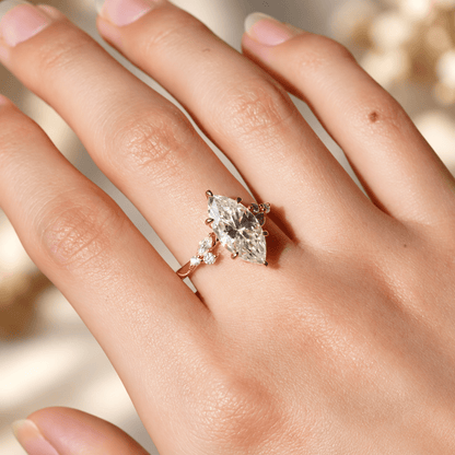 Marquise Moissanite Engagement Ring with Botanical Vine Band - Novelle Vow