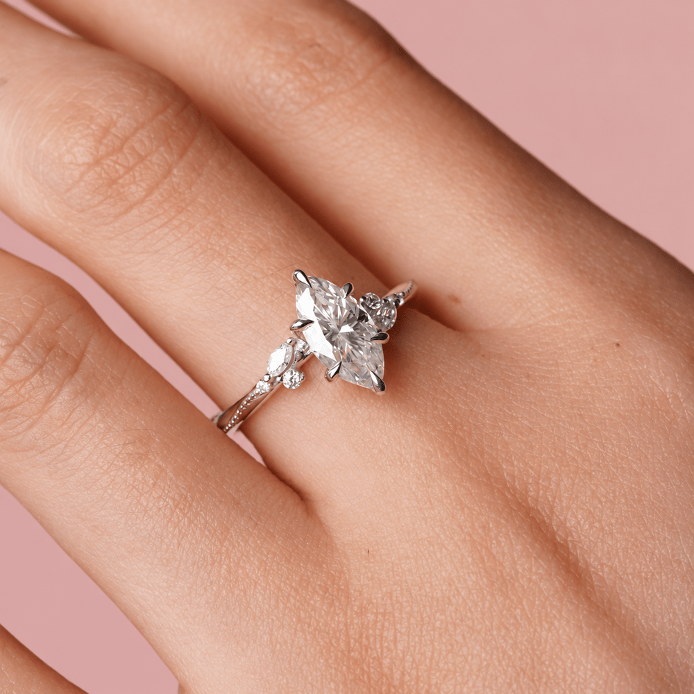 Marquise Moissanite Engagement Ring with Botanical Vine Band - Novelle Vow