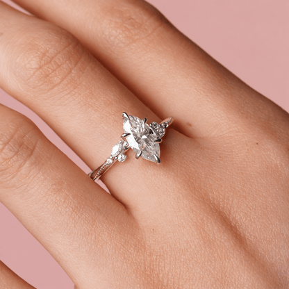 Marquise Moissanite Engagement Ring with Botanical Vine Band - Novelle Vow