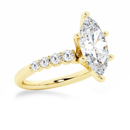 Marquise Moissanite Engagement Ring with Round Side Stones - Novelle Vow