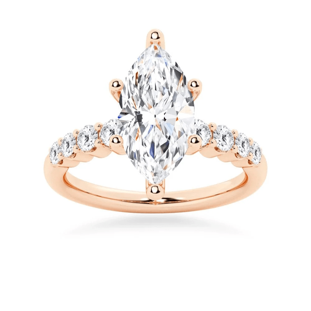 Marquise Moissanite Engagement Ring with Round Side Stones - Novelle Vow
