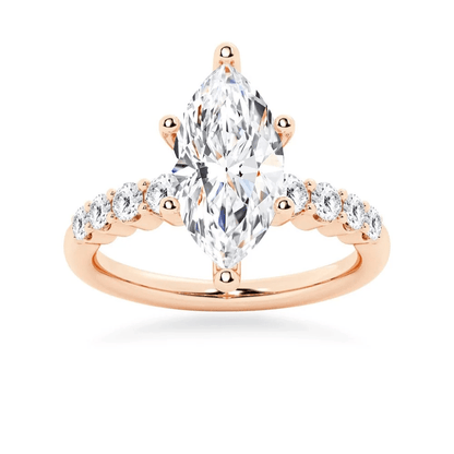 Marquise Moissanite Engagement Ring with Round Side Stones - Novelle Vow