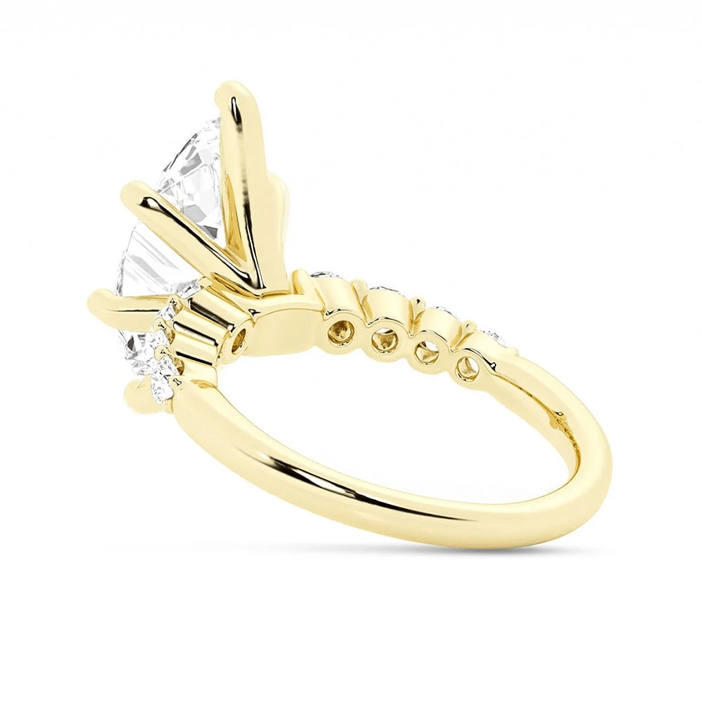 Marquise Moissanite Engagement Ring with Round Side Stones - Novelle Vow