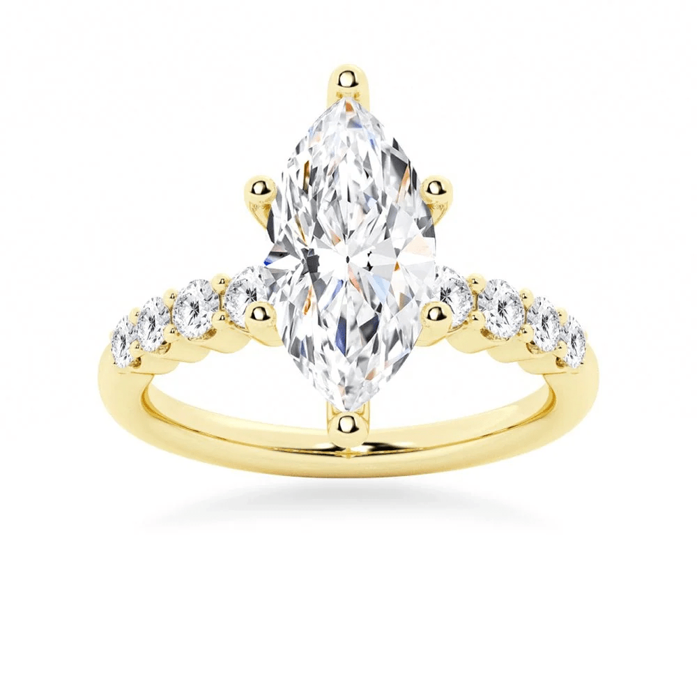Marquise Moissanite Engagement Ring with Round Side Stones - Novelle Vow