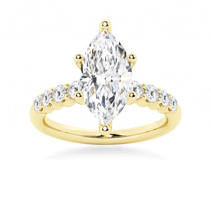 Marquise Moissanite Engagement Ring with Round Side Stones - Novelle Vow