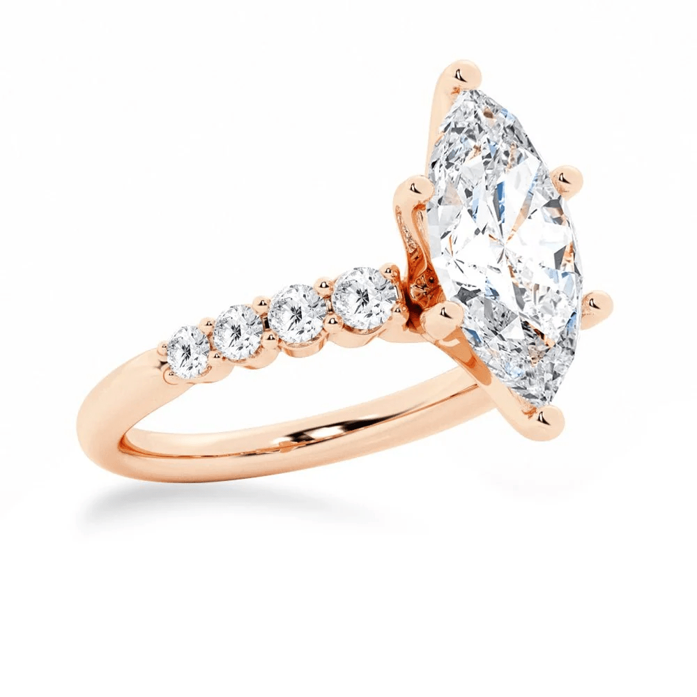 Marquise Moissanite Engagement Ring with Round Side Stones - Novelle Vow