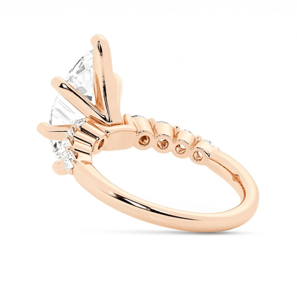 Marquise Moissanite Engagement Ring with Round Side Stones - Novelle Vow