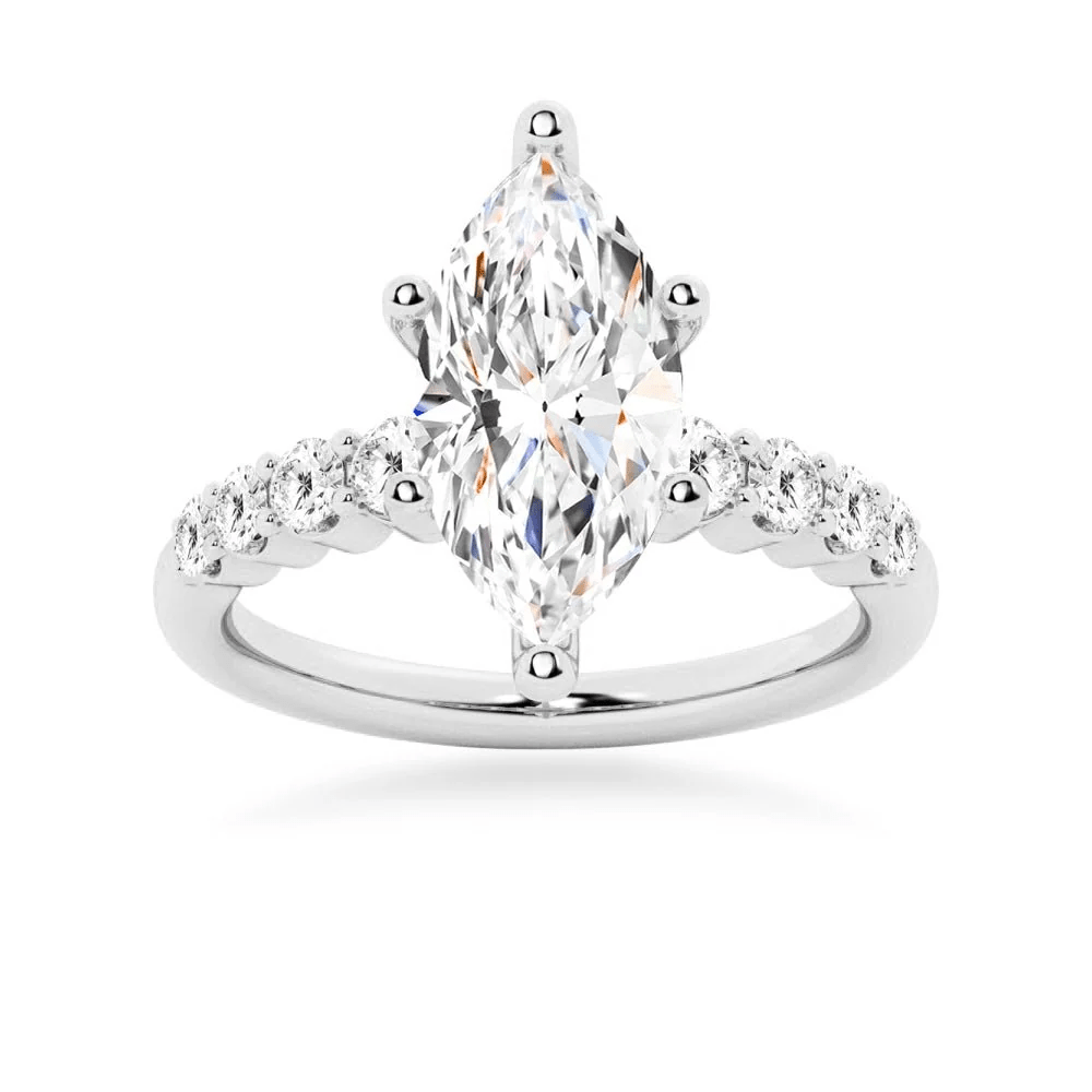 Marquise Moissanite Engagement Ring with Round Side Stones - Novelle Vow