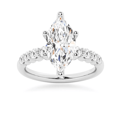 Marquise Moissanite Engagement Ring with Round Side Stones - Novelle Vow