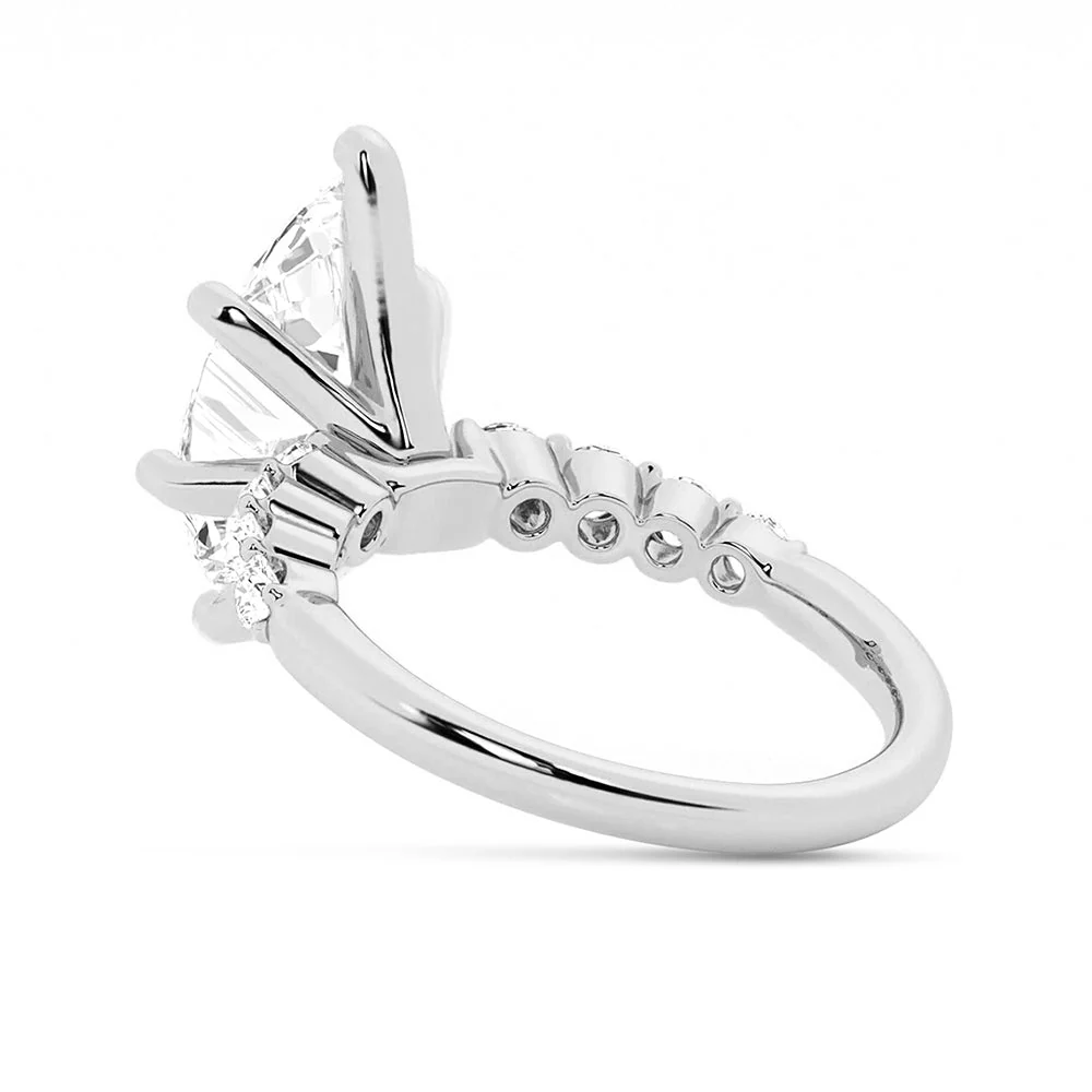 Marquise Moissanite Engagement Ring with Round Side Stones