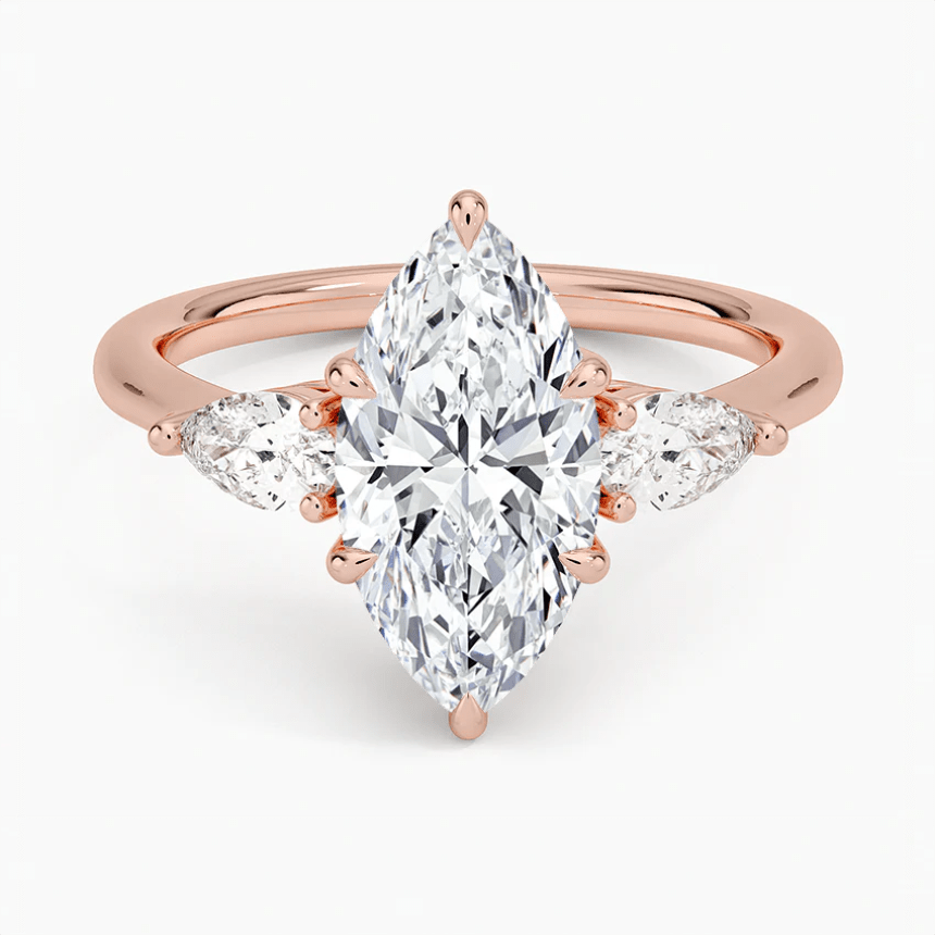 Marquise Moissanite Three Stone Engagement Ring – Past, Present & Future - Novelle Vow