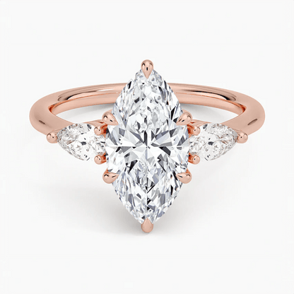 Marquise Moissanite Three Stone Engagement Ring – Past, Present & Future - Novelle Vow