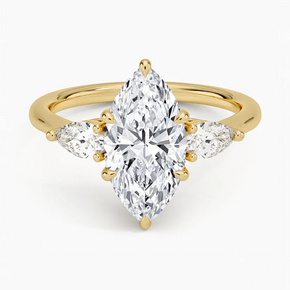 Marquise Moissanite Three Stone Engagement Ring – Past, Present & Future - Novelle Vow