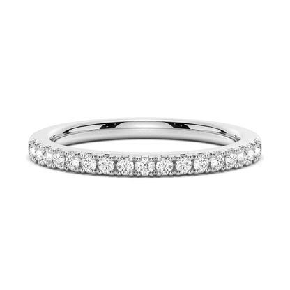White gold pave moissanite wedding band top view for bridal set