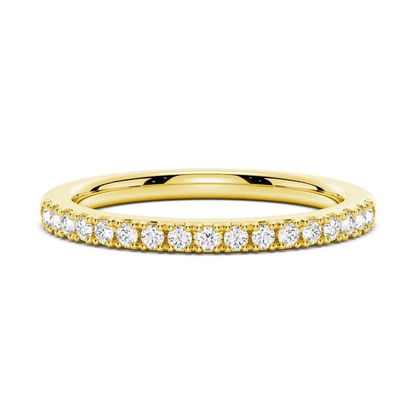Yellow gold pave moissanite wedding band top view for bridal set