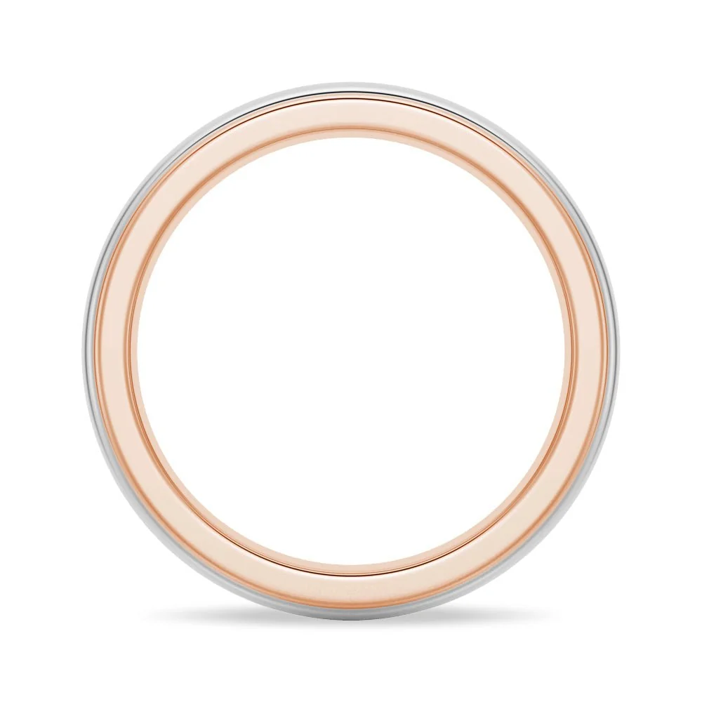 Direct front circular view showing two-tone rose gold rim and white gold center band